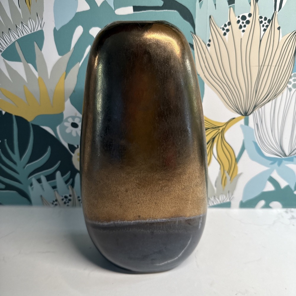 large cooper‎ vase raku style glossy cooper